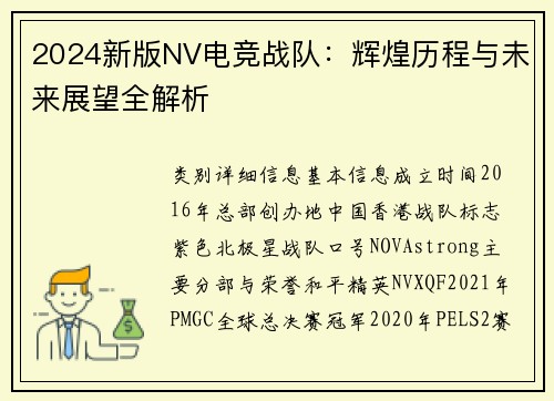 2024新版NV电竞战队：辉煌历程与未来展望全解析